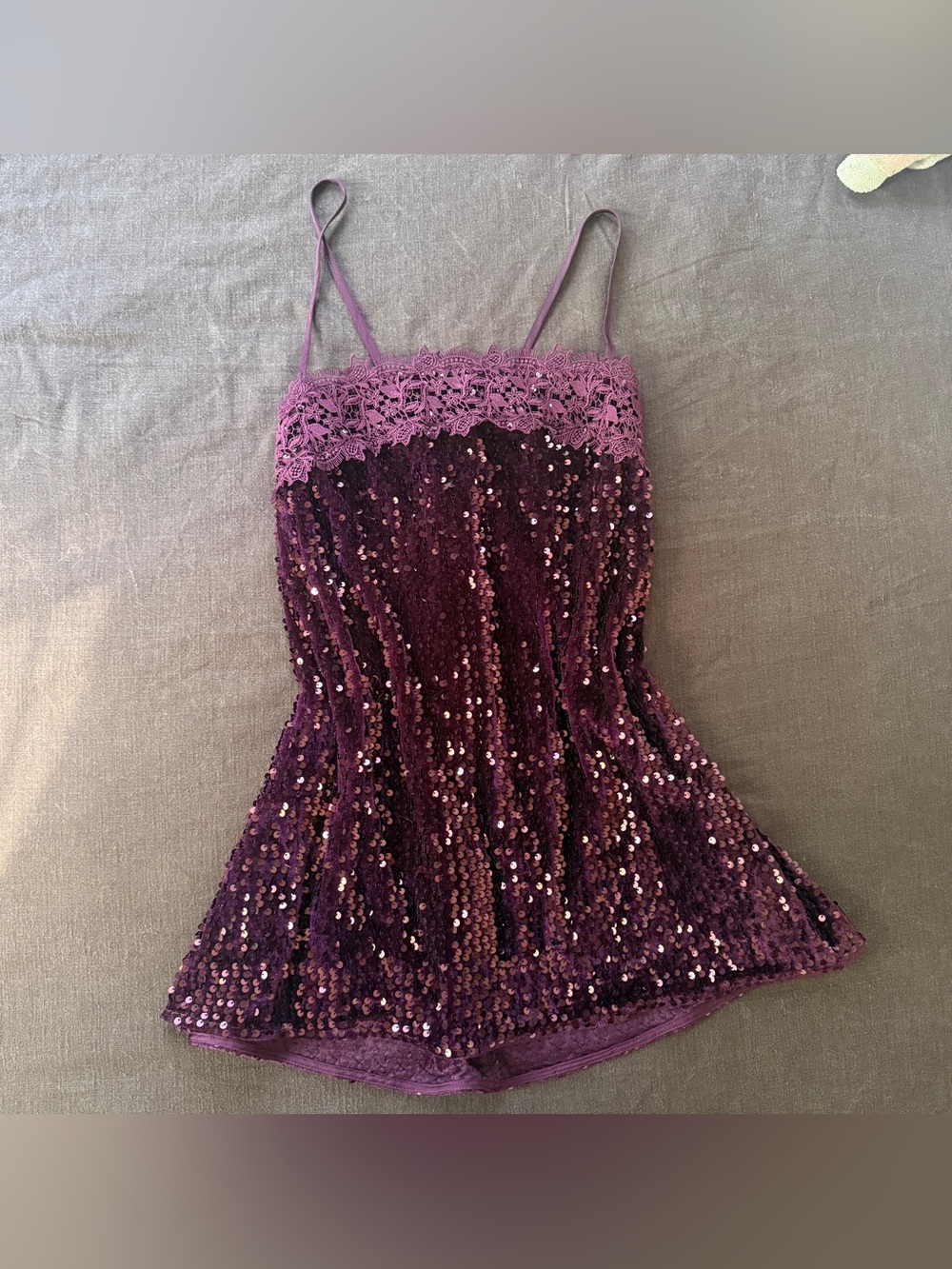 Free People Plum Velvet Sequin Lace Tie Back Mini Dress XS Boho
